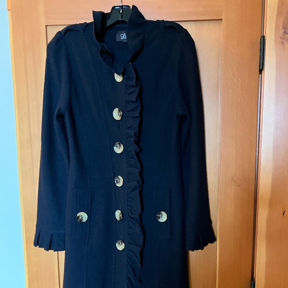 Luii Ruffled Boil Wool Coat, Medium, BLACK